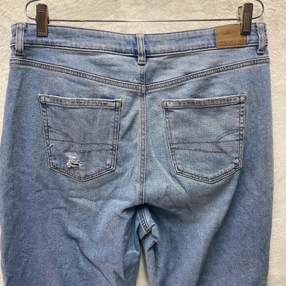 American Eagle Outfitters Mom Jeans Women's 14 Blue Cotton High Rise Distressed - Picture 5 of 14